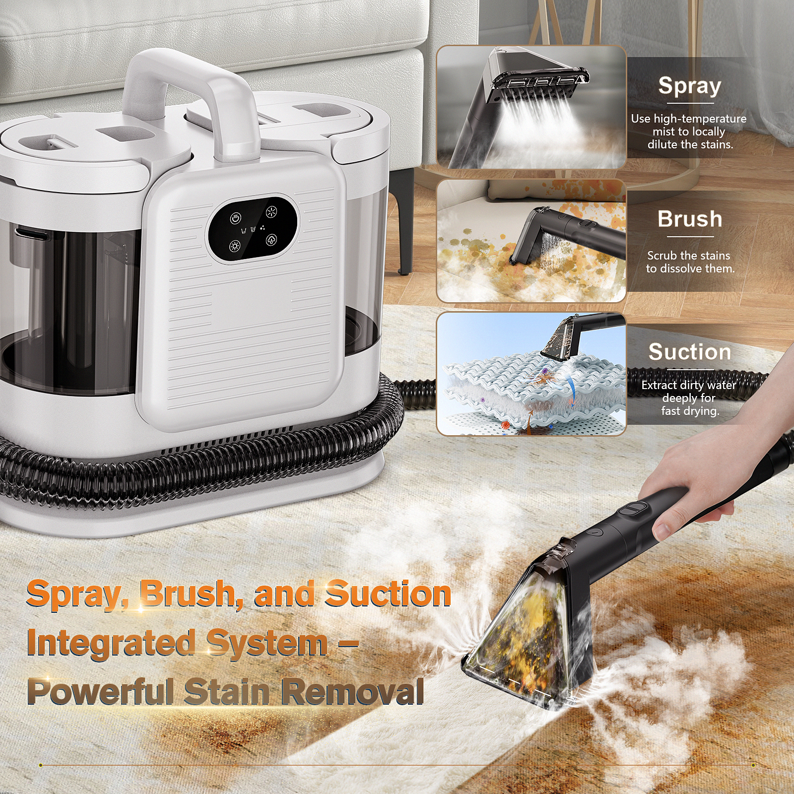 OMESER C988 1650W Steam Clean Machine 15000Pa Spray Brush Suction Power System Cleaner for Carpet Car Sofa Bed Cleaning Washer