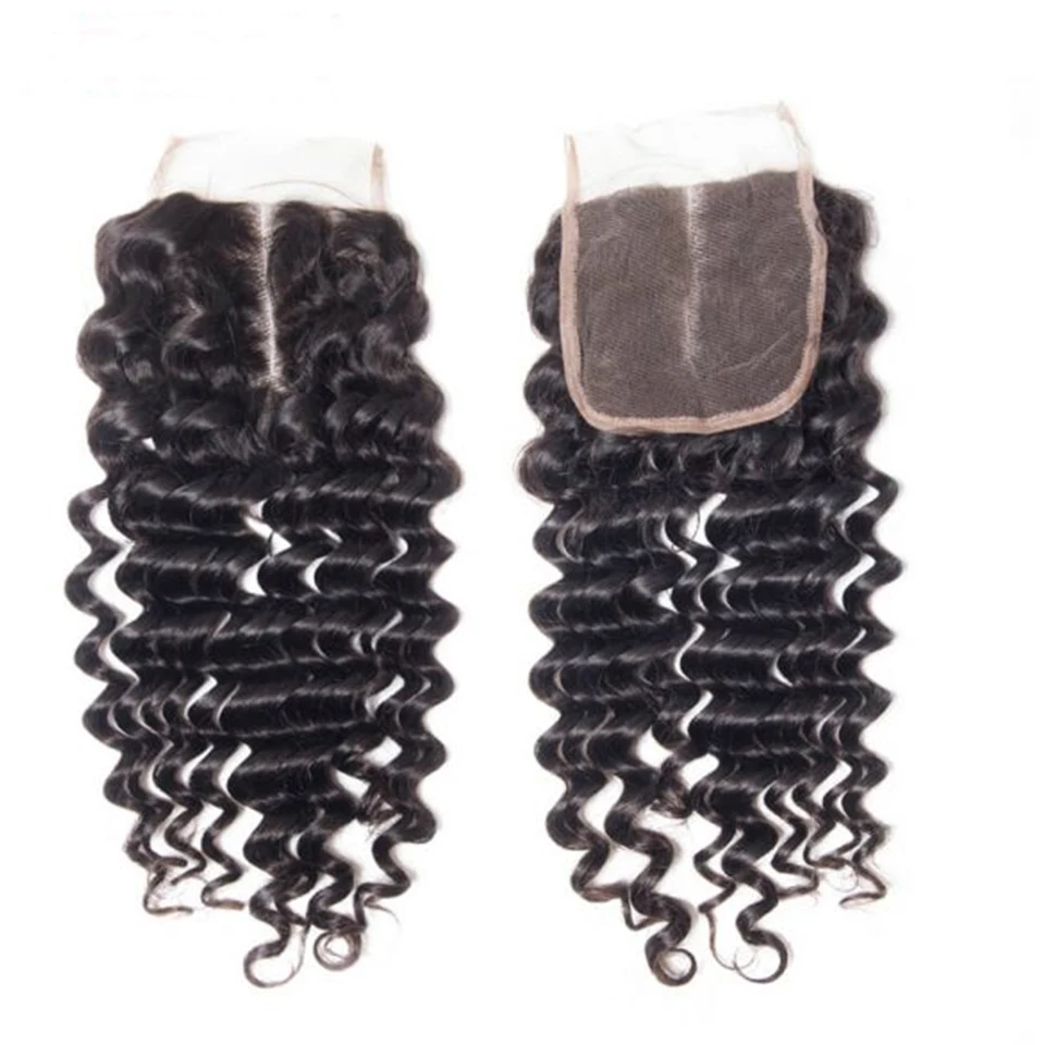 Brasileiro Remy Cabelo Weave com Fechamento, Onda Profunda Bundles, Extensões de Cabelo Humano, 4x4, Alta Qualidade