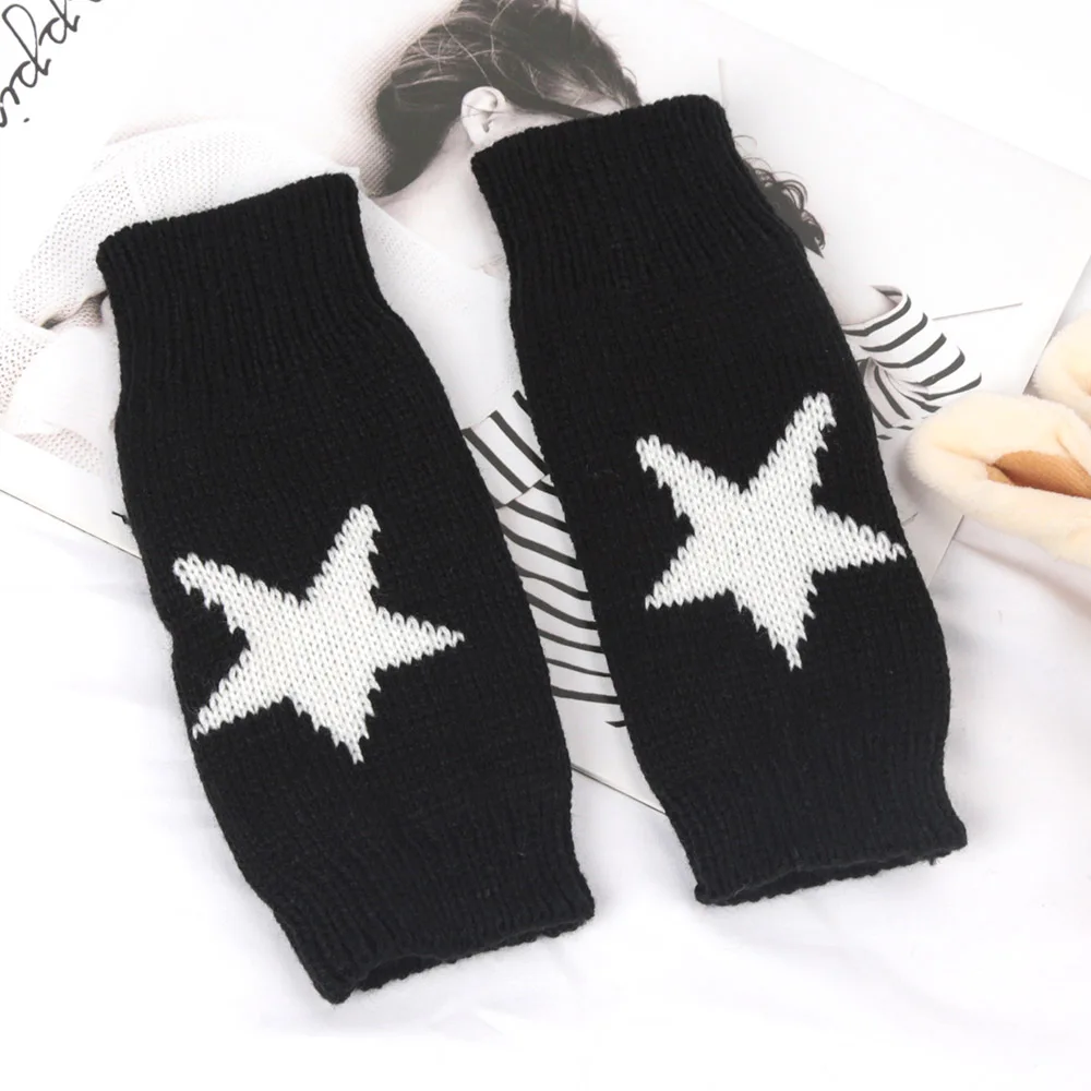 Black White Women Knitted Warm Half Gloves Autumn Winter Fingerless Gloves Arm Sleeve Girls Fashion Casual Accessories Mittens