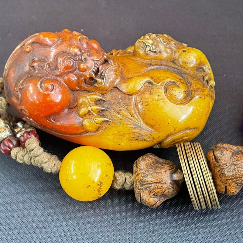 アンティーク雑貨寿山石古い緑青獣文鎮貔貅手持ち飾り吊り下げ装飾ギフトコレクション1