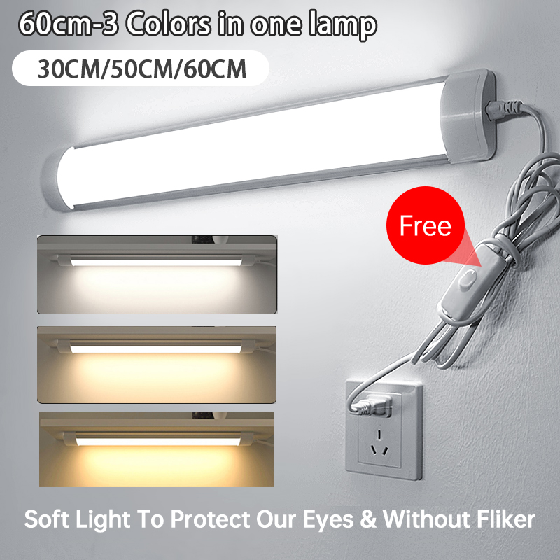 Led Buis Licht Met 1.8m Schakelaar Draad 30cm 50cm 60cm Keuken Lamp Voor Woonkamer Slaapkamer onder Kast Verlichting Bar Led Buis Lamp