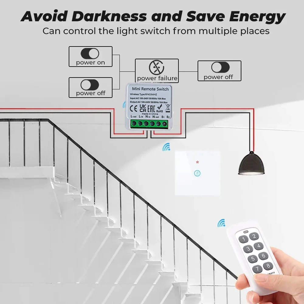 Interruptor inteligente inalámbrico de luz, 433Mhz, RF 86, Panel de pared con Control remoto, Mini receptor de relé, lámpara de luz Led para el hogar, ventilador