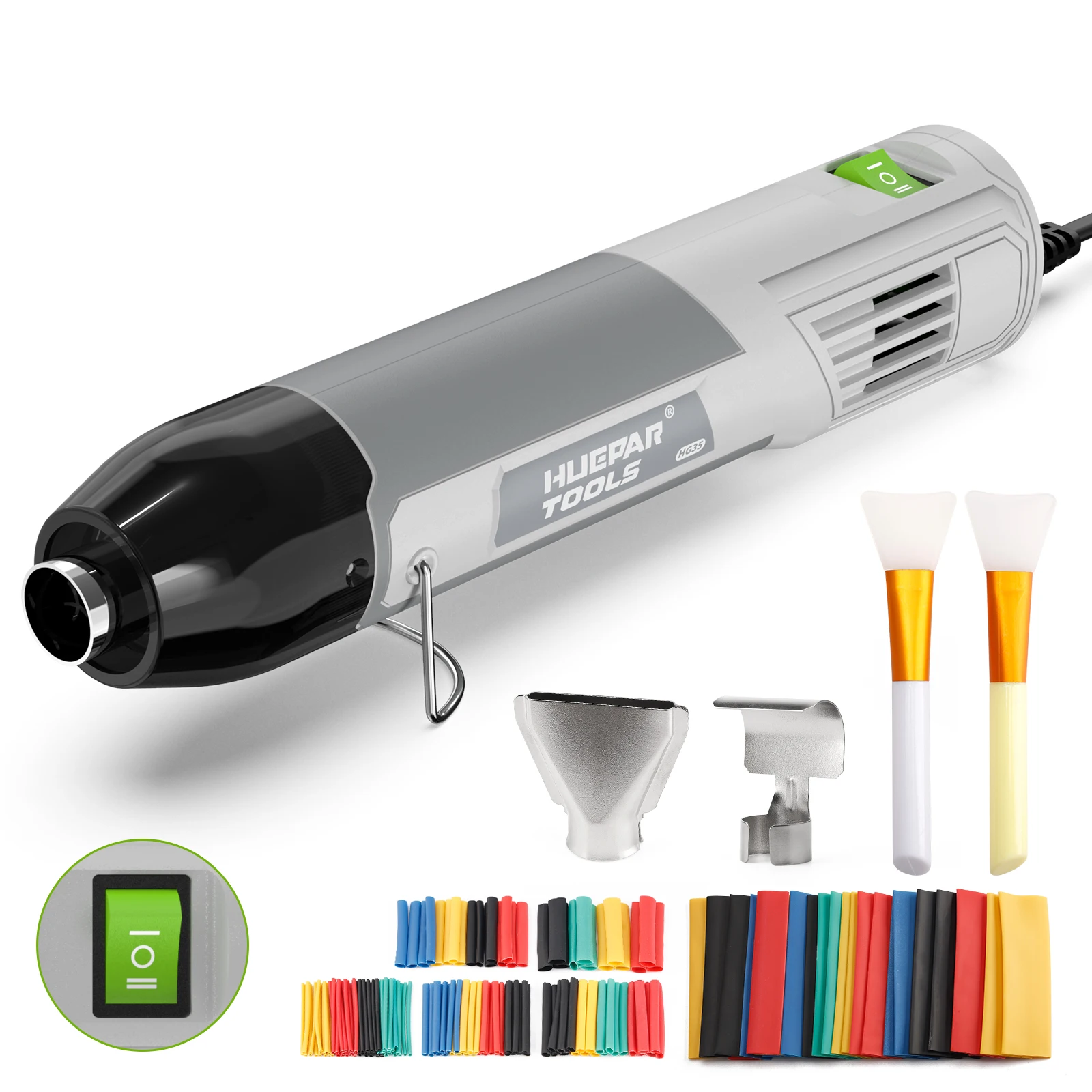 Pistola de aire caliente de 110V/220-240V, Mini soplador eléctrico de 350W con tubo termorretráctil y asiento de soporte, Kit de herramientas de secado de soldadura DIY