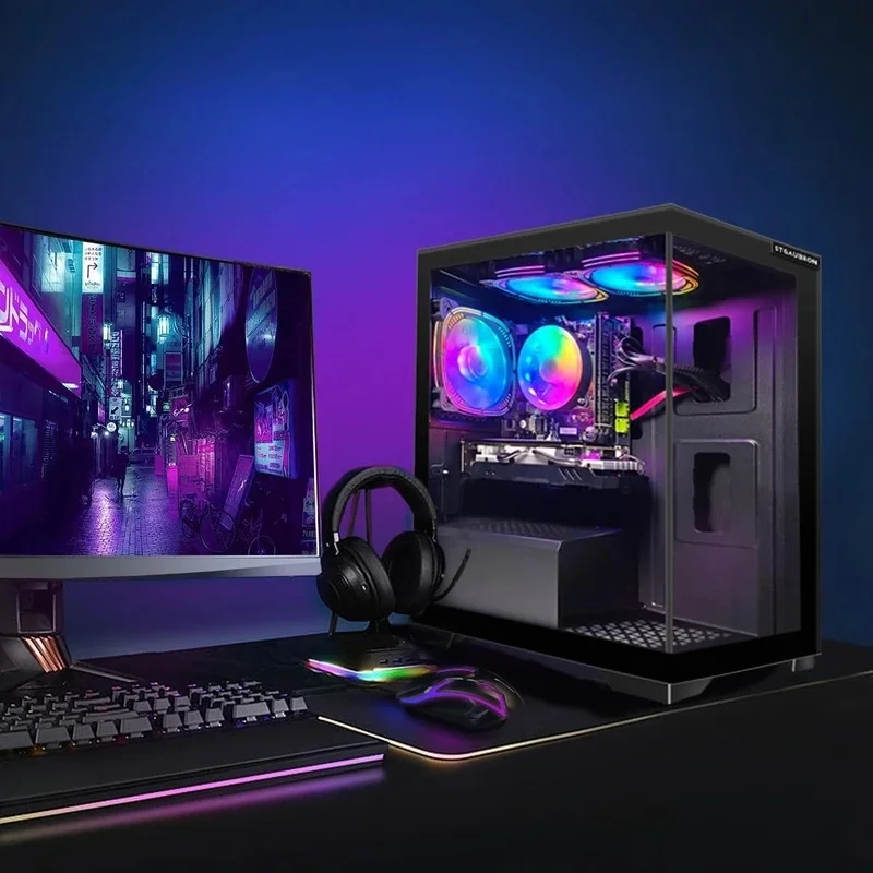 Gaming PC Desktop,RX 580 16G GDDR5, Core i7 up to 3.9G, 16G RAM, 512G SSD, 600M WiFi, BT 5.0, RGB Fan x3, RGB BT Sound Bar