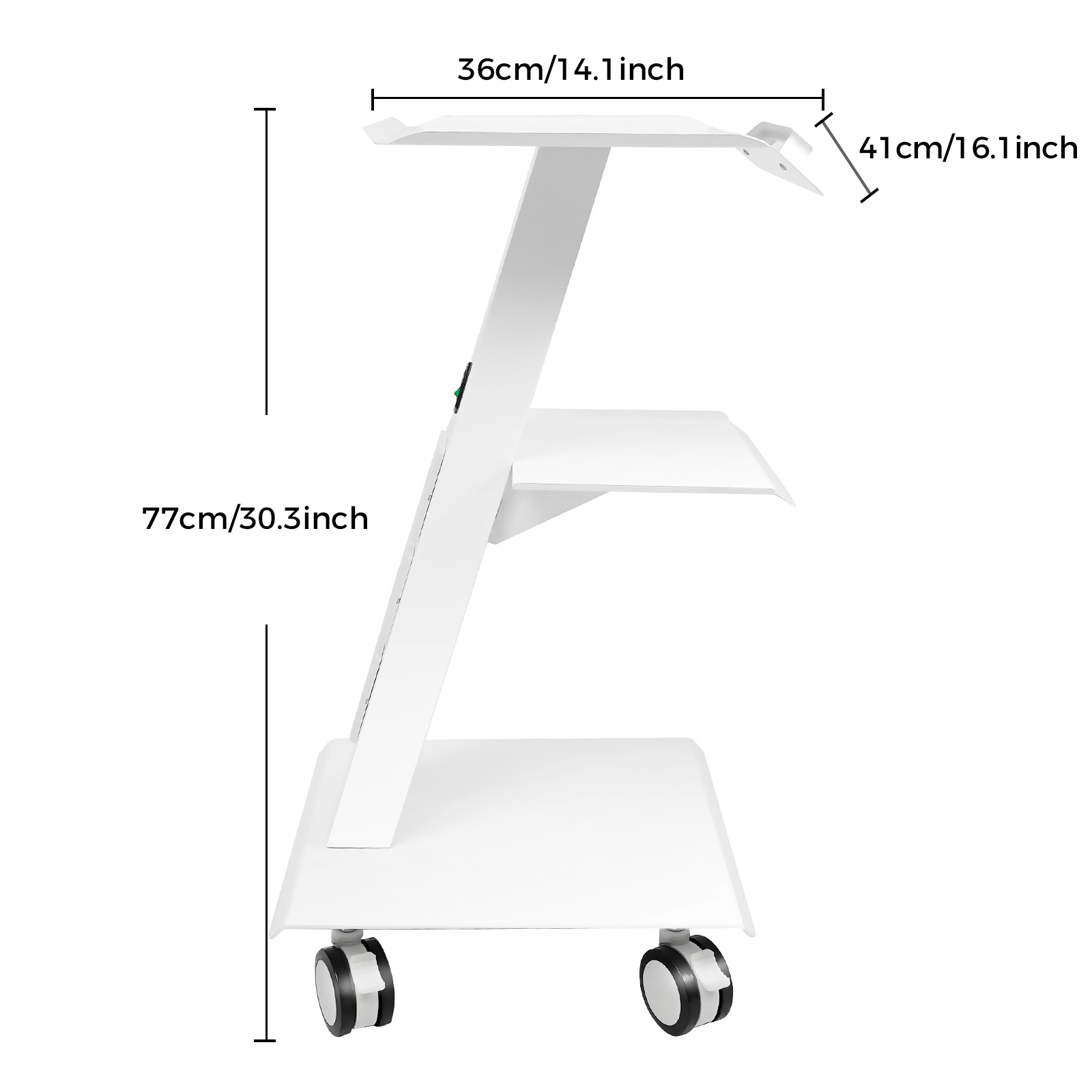Weißer 110 V-220 V Multifunktions-Laborwagen, 3-stufiger Rollwagen mit Steckdosen, Instrumententablett, rollender Klinikwagen