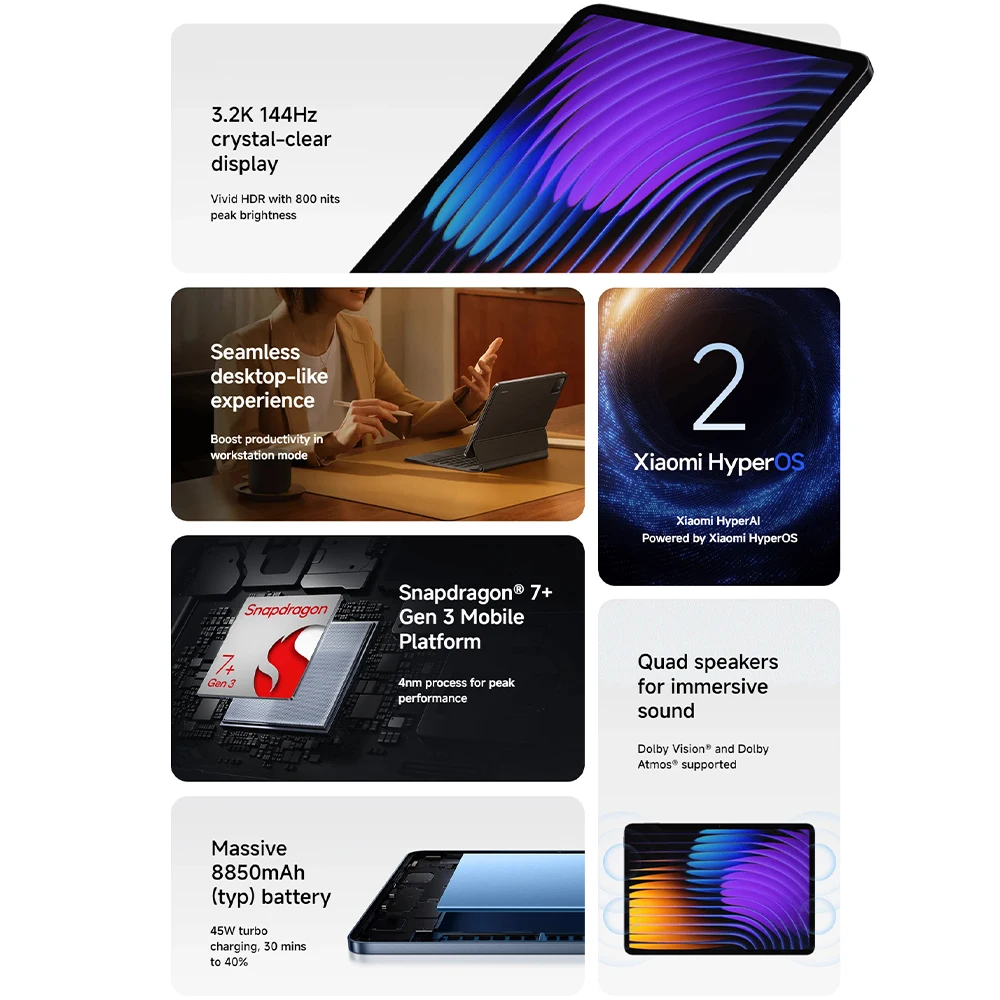 Xiaomi Pad 7 Globale Version Mi Tablet Snapdragon 7+ Gen 3 11,2" 3,2K 144Hz Display Adreno GPU 45W Turboladung 8850mAh
