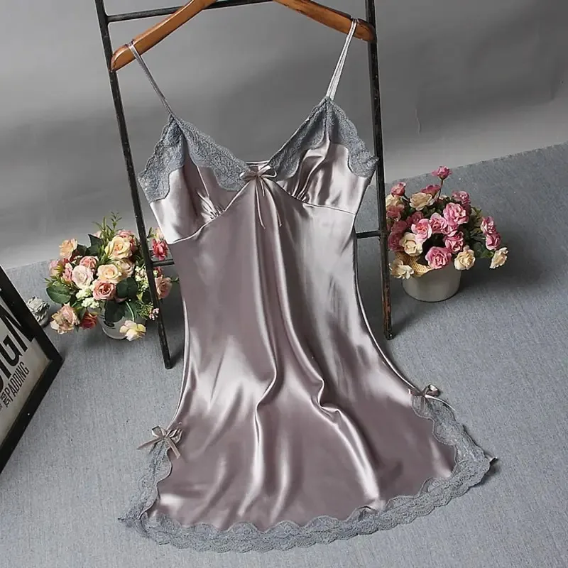 Camisola Sexy de retazos de encaje, lencería, camisón de boda, vestido de seda, ropa para dormir, camisón, camisones de mujer, ropa de dormir Sexy