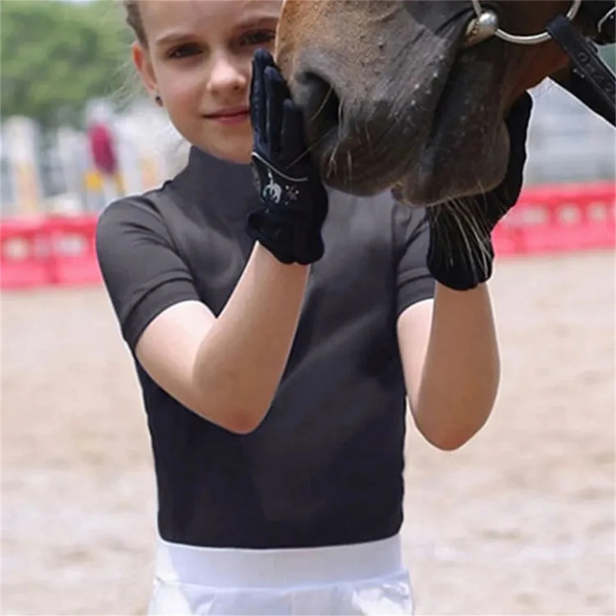Mxllina-女の子のための半袖乗馬シャツ、ジッパー付きの通気性のあるスポーツシャツ、乗馬、夏のトップス