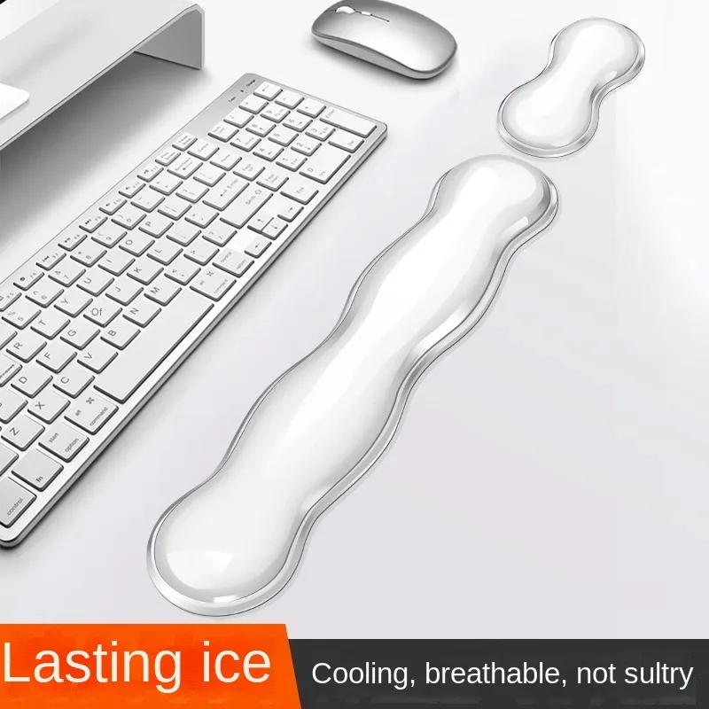 Mouse pad com descanso para pulso, descanso para teclado, console de jogos de escritório transparente de silicone antiderrapante, descanso para pulso do mouse