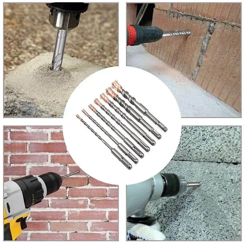 7 Chiếc 4 Sáo Mũi Khoan Bê Tông SDS Plus Mũi Khoan Búa Bộ 5 6 8 10 12 14 16 18Mm 160 200Mm Cho Bê Tông Gạch Đá Khối Nề Và Đá Hoa Cương