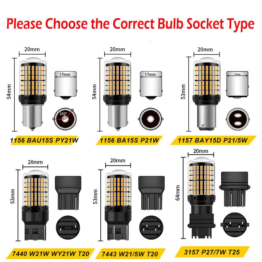 Luz de señal de 12V-24V, 2 unidades, 1156 BA15S P21W 1157 BAY15D P21/5W T20 7443 W21/5W 7440 W21W 144LED, bombilla de freno de coche, luz de giro