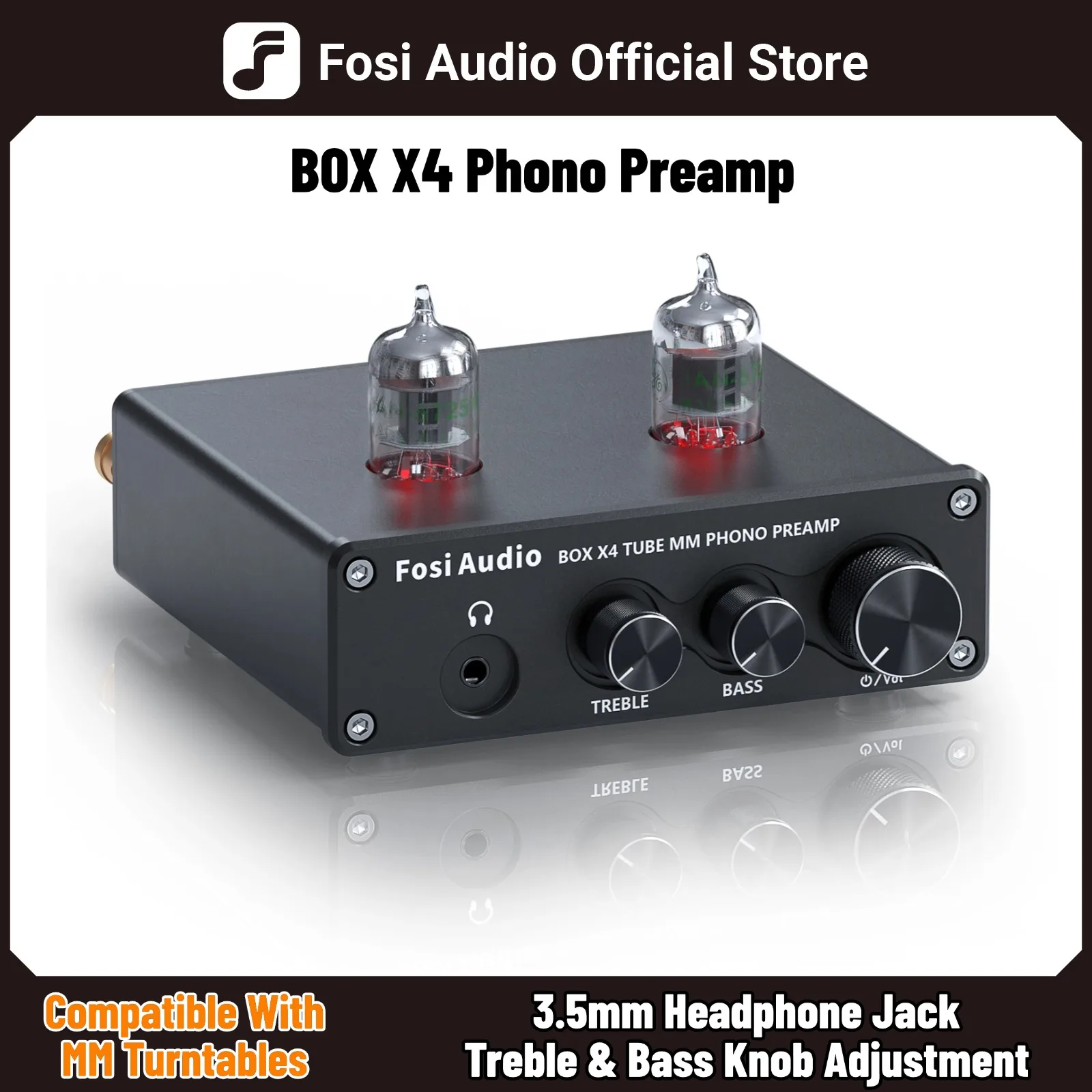 Fosi Audio Phono Preamp for Turntable Phonograph Preamplifier With 5725W Vacuum Tube Amplifier HiFi BOX X4