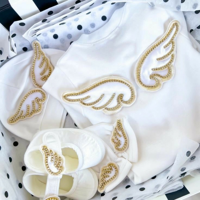 Dollbling Hospital Exit Disposible Embroidery Name Newborn Angle Wings Romper Nursery Bedding Handmade Infant Outfit