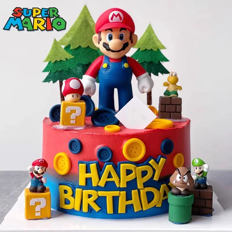 スーパーマリオブラザーズケーキ装飾人形セットアニメルイージヨッシー Pvc アクションフィギュアおもちゃベビーシャワー子供の誕生日パーティーの装飾品