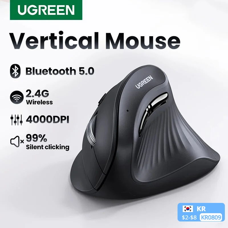 Ugreen Verticale Muis Draadloze Bluetooth5.0 2.4G Ergonomische 4000Dpi 6 Mute Knoppen Voor Macbook Tablet Laptops Computer Pc Muizen