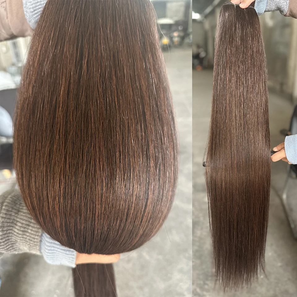 Osso extensões de cabelo reto bio extensões de cabelo rabo de cavalo cor marrom sintético yaki cabelo reto tecelagem completa até o fim