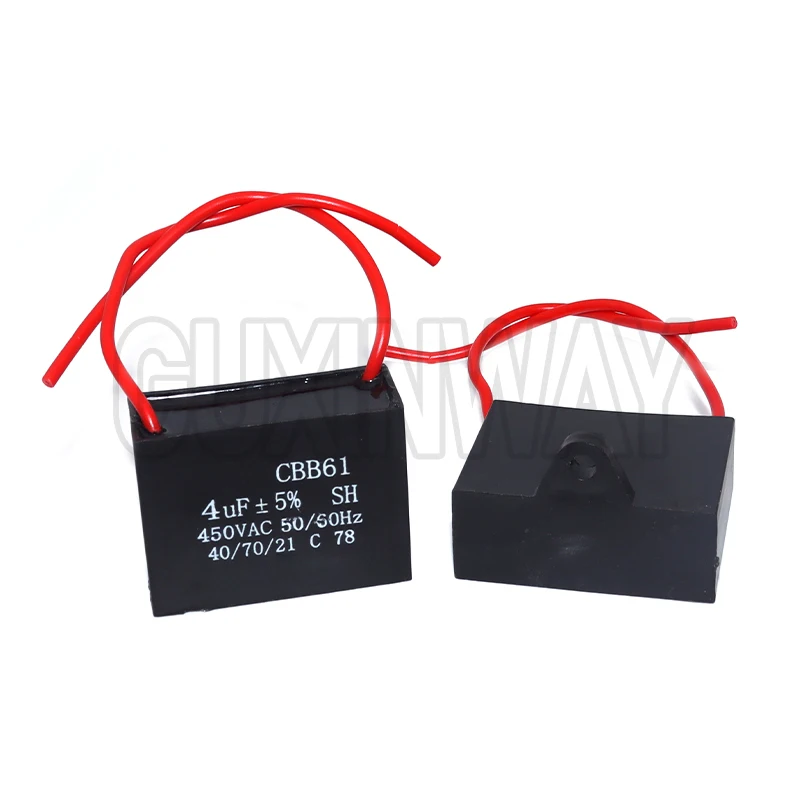 Condensador de ventilador CBB61 450V 1UF 1,2 UF 1,5 UF 2 UF 2,5 UF 3 UF 4 UF 5 UF 6 UF10 UF Motor de ventilador de techo condensador rectangular CBB61