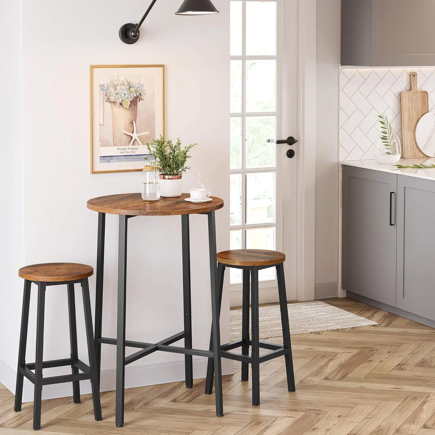 Taburete Bar, Juego 2, Sillas Bar, Sillas Cocina con Estructura Metal, FÁcil Montaje, con ReposapiÉs, para Cocina