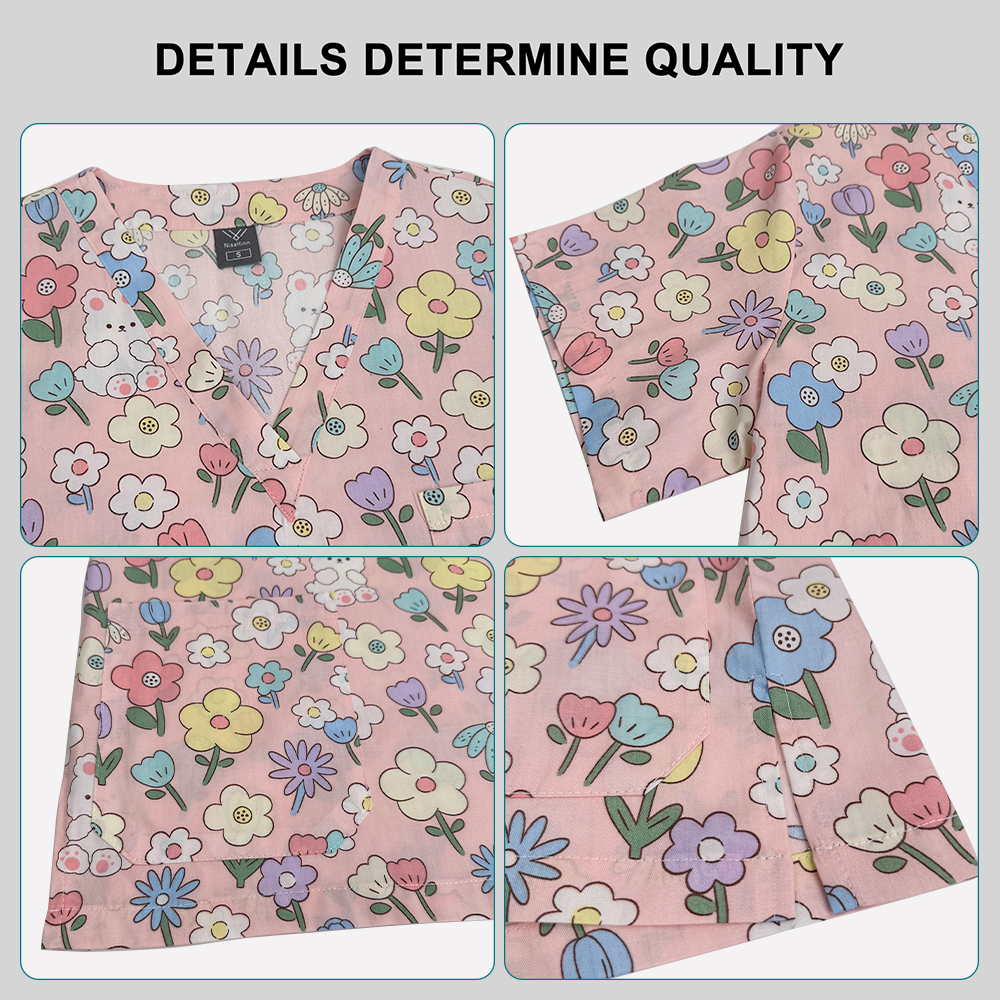 Pet Clinic Veterinary Uniform Short-Sleeved Nursing Tops Comfortable Scrub T-Shirt for Doctors Nurses Printing Hospital Uniforms