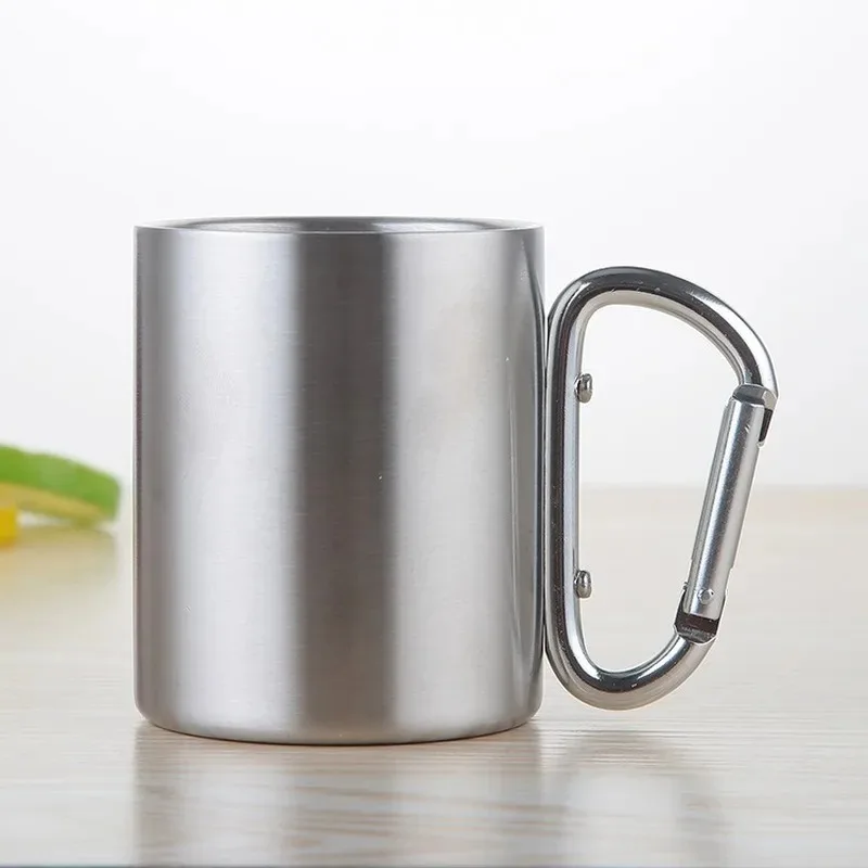 220/300ml Viaggio di campeggio Tazza in acciaio inossidabile Moschettone Maniglia con gancio Picnic Tazza d'acqua Viaggio all'aperto Escursione Tazza tazza portatile