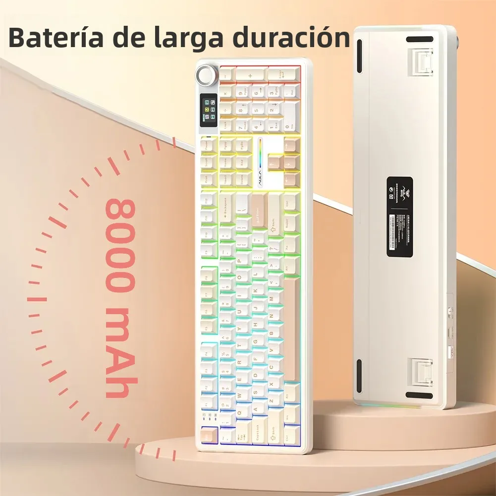 AULA F108 pro teclado inalámbrico Bluetooth Macro teclado para juegos junta teclado de tamaño completo de intercambio en caliente con pantalla inteligente TFT