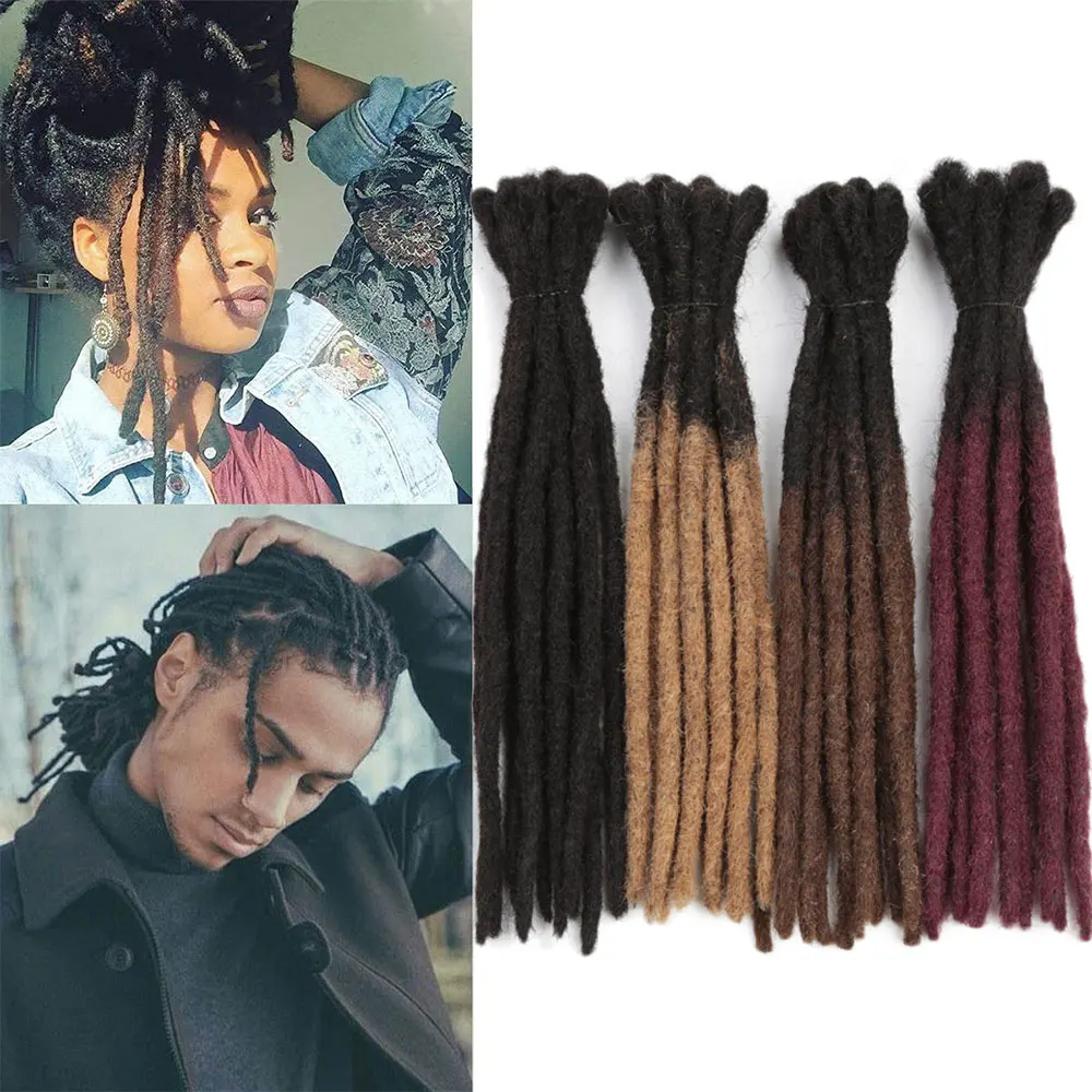 Afro Kinky Straight Dreadlock Extensões para Homens e Mulheres, 100% Cabelo Humano, Handmade Crochet Braid