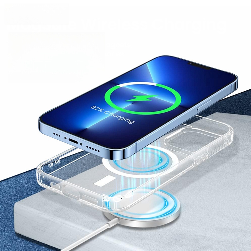 Étui magnétique en acrylique pour iPhone 16 15 14 13 12 Pro Max, housse de luxe Ultra transparente Magsafe antichoc PC + coque TPU en Silicone