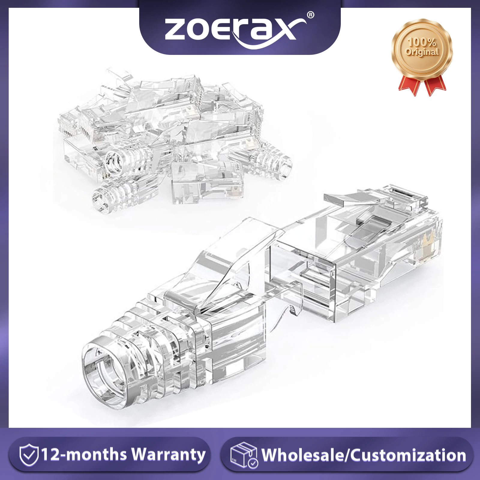 Проходные разъемы и ботинки ZoeRax RJ45 Cat6, EZ для обжима модульного штекера для твердого или многожильного сетевого кабеля