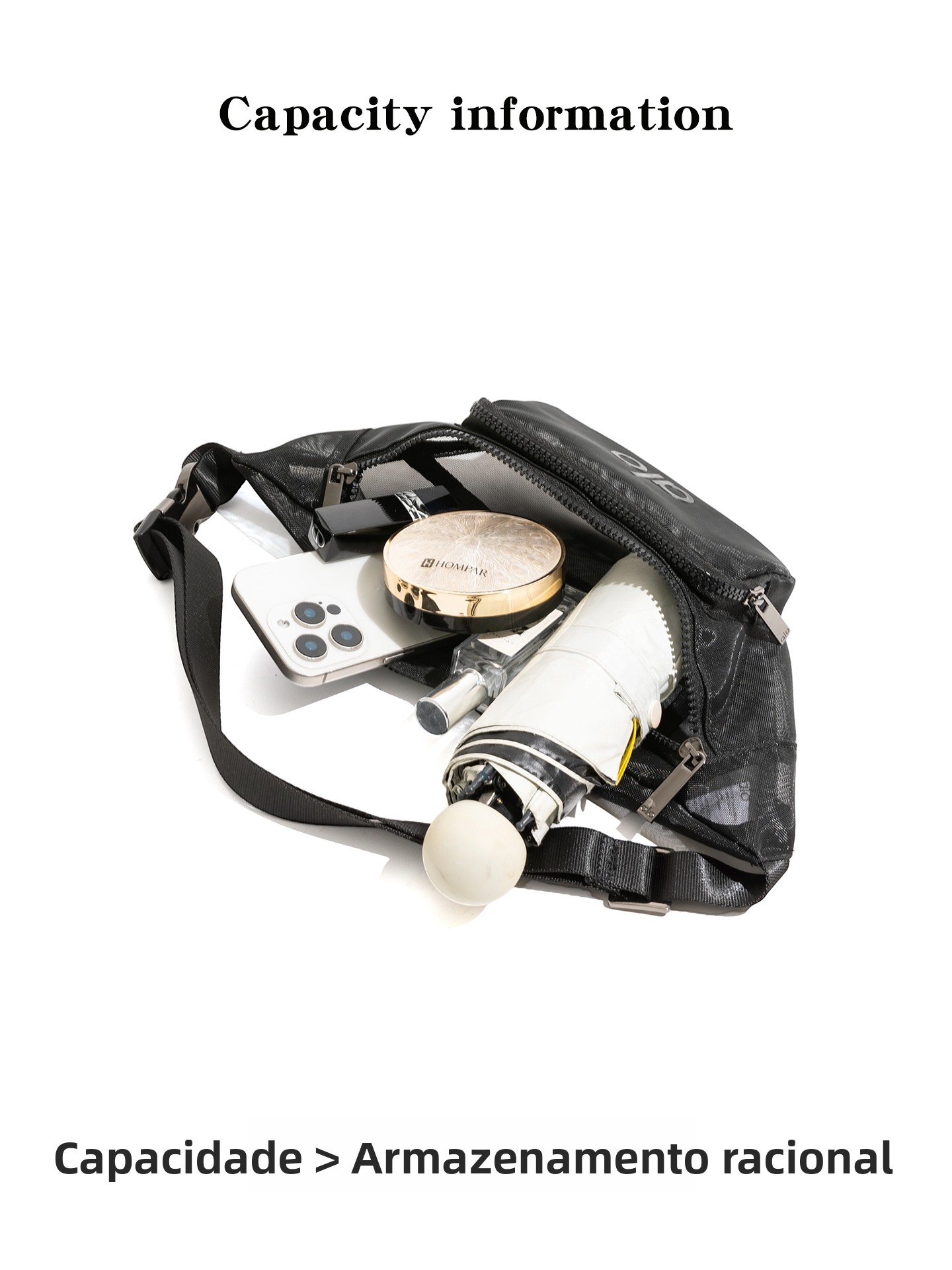 Bolsa de Cintura Transparente em Malha Oca, Bolsa de Esporte Portátil para Fitn, Bolsa Transversal para Escalada, Estilo L...