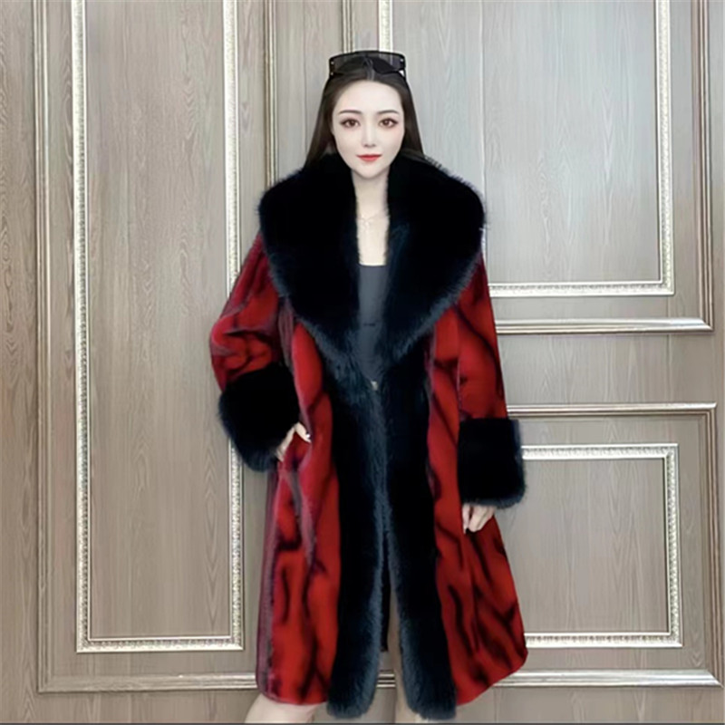 Faux Fur Coat for Women, Long Jacket, Thick Warm Clothes,Large Fur Collar,Spliced , Autumn and Winter