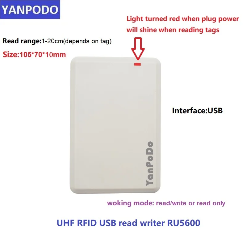 USB-программатор YANPODO UHF RFID-считыватель и записывающее устройство 860-960 МГц с рабочим английским демонстрационным программным обеспечением SDK Source Code