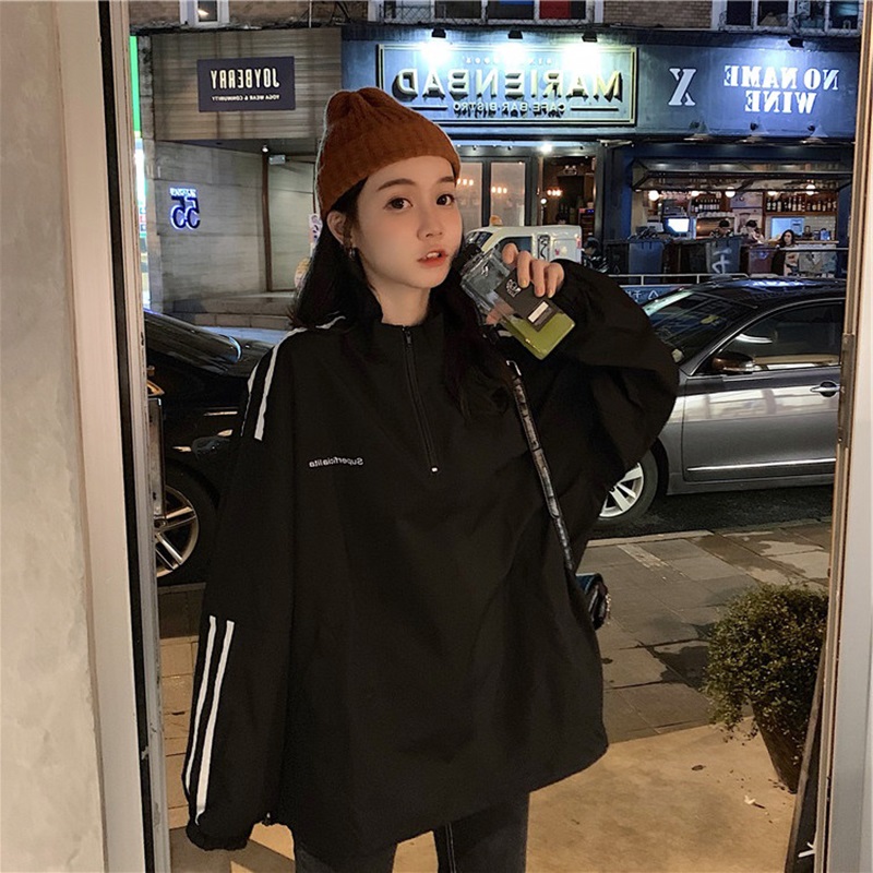 Loose Women's Sweatshirt Thin round Neck Stripe Spring Autumn Korean Sle Comfortable Cotton Long Sleeve Printed Hoodie