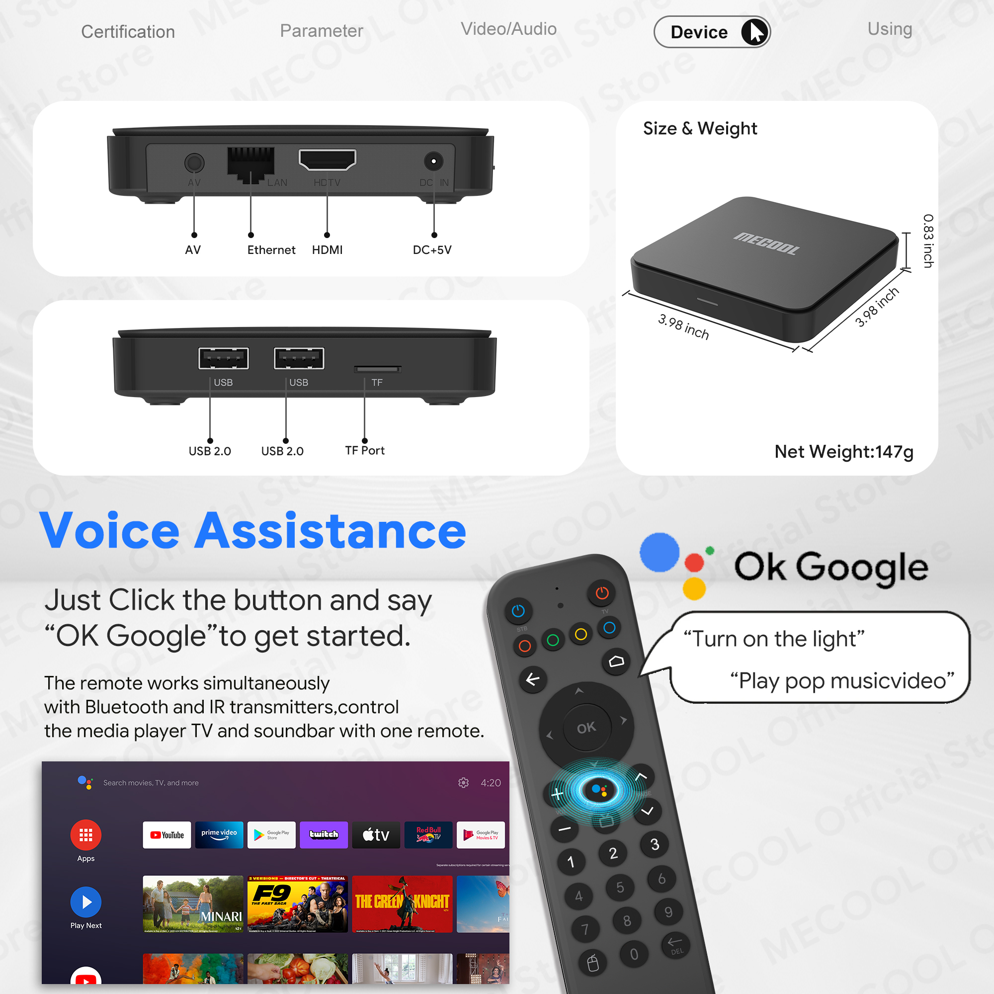 MECOOL Android 11 TV Box KM7 SE Google Certified With 2G+32G S905Y4 BT5.1 WiFi 2.4G&5G AV1 HDR Google Voice Media Player Box