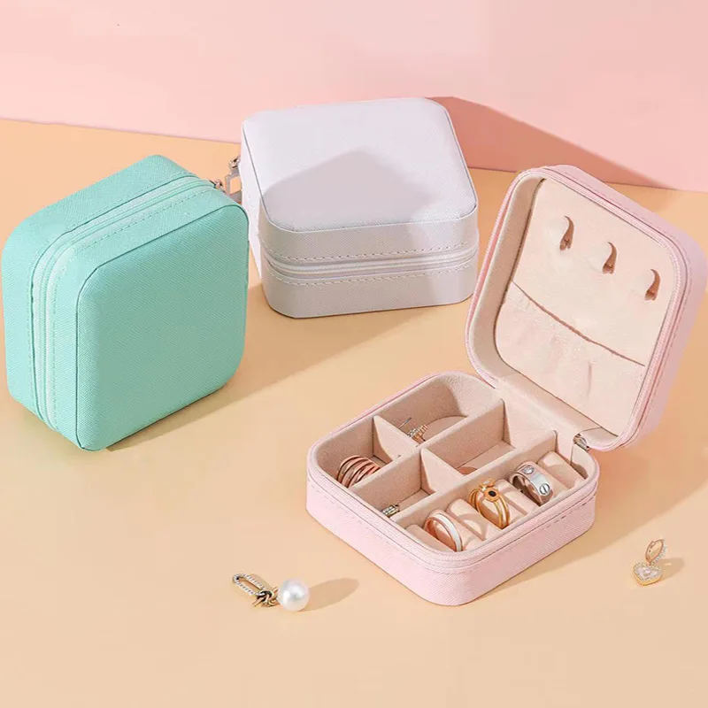 Mini caja cuadrada para anillos, pendientes portátiles, almacenamiento de joyas, caja de almacenamiento multifuncional, organizador de joyas