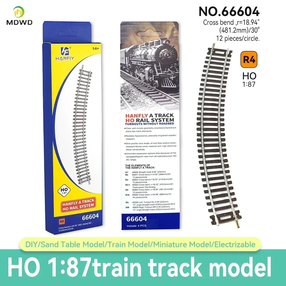Ho Scale 1/87 รถไฟรุ่นรถไฟขับเคลื่อนนิกเกิลเงินแคบโค้ง Turnout Track รุ่น