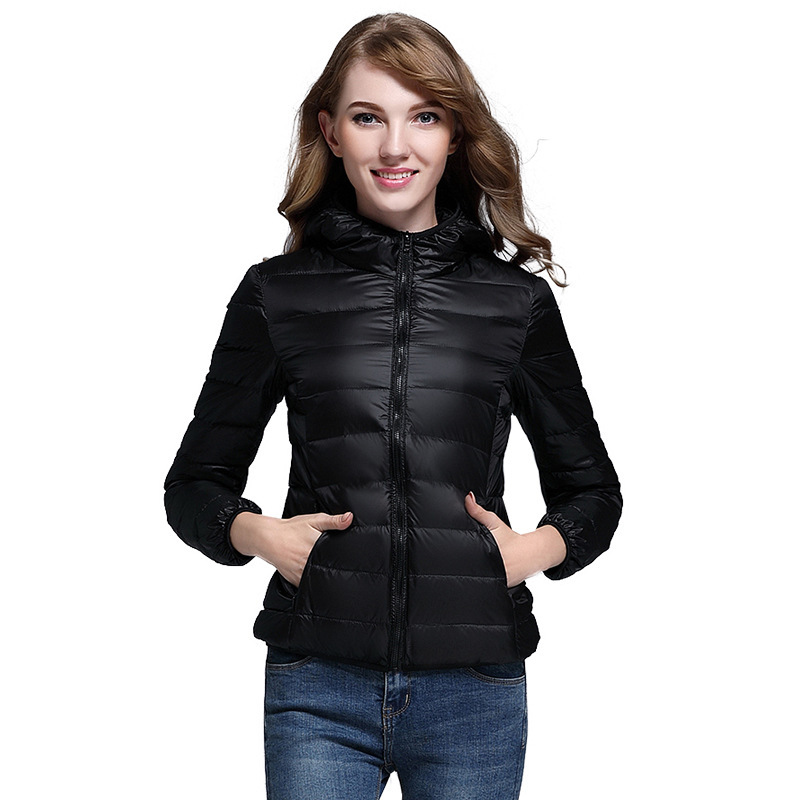 Femmes doudoune nouveau automne hiver à manches longues à capuche chaud blanc canard doudoune mode léger décontracté noir manteaux