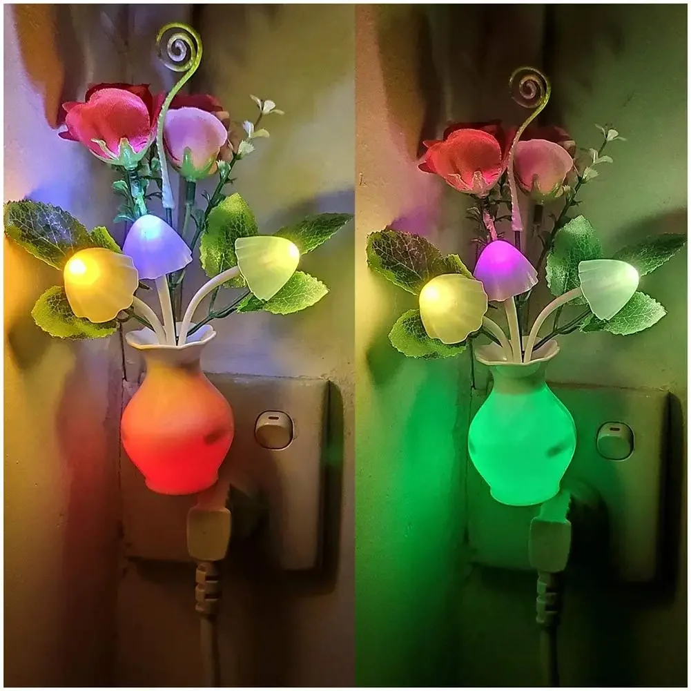 0,5 W LED Nachtlicht mit Auto Sensor Energiesparende Rose Blume Pilz Plug-In Lampe für Schlafzimmer Badezimmer Wohnzimmer Küche