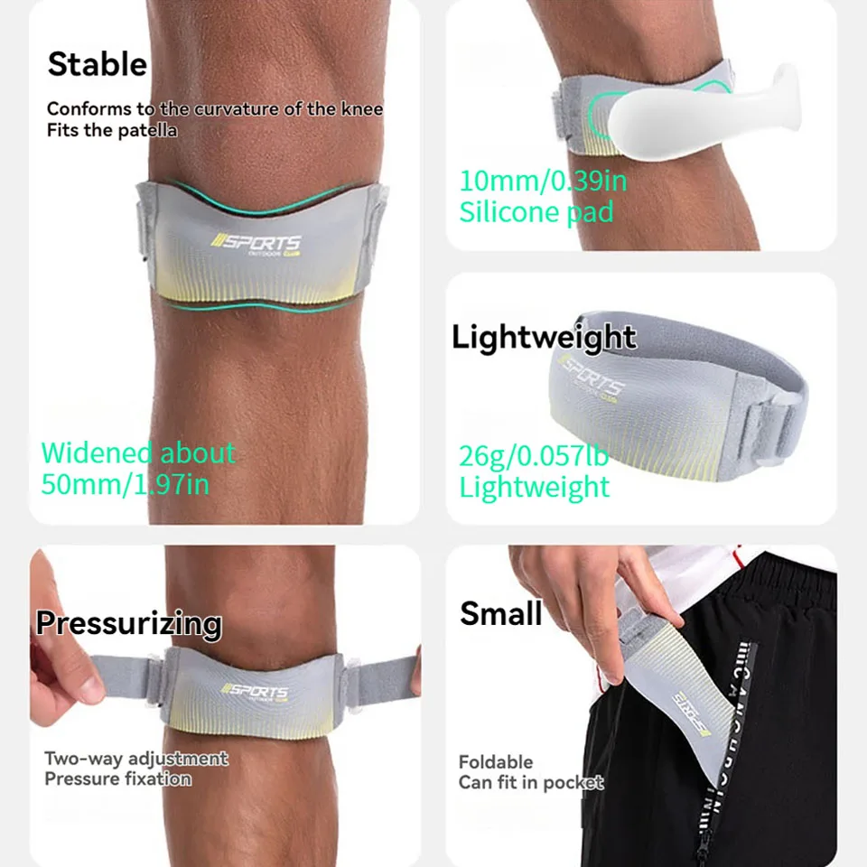 GOBYGO, 1 Uds., rodilleras deportivas de compresión con correa para rótula, rodilleras ajustables para correr al aire libre, absorción de impacto, cuerda para saltar Unisex