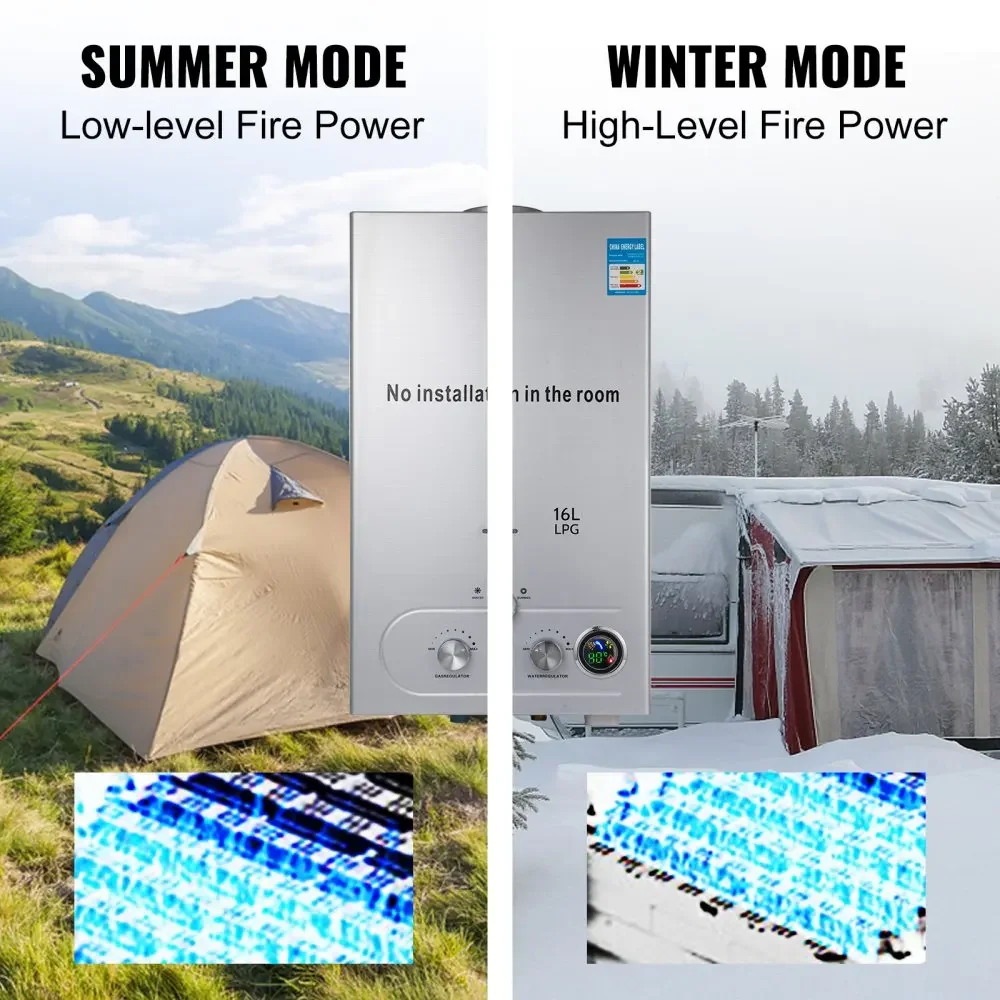 VEVOR 6L 8L 10L 12L 16L 18L LPG Portable Instand Water Heater Propane Gas LPG Wall-Mounted Tankless Water Heater Digital Display