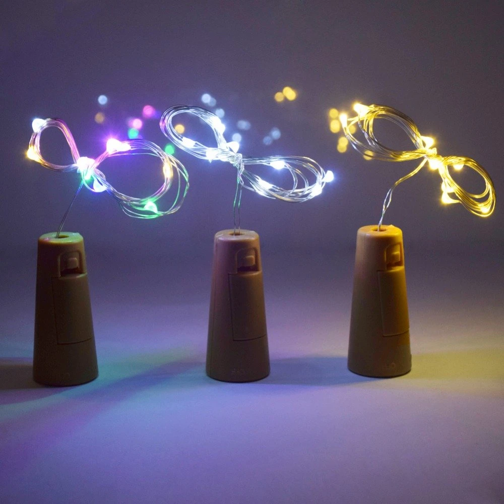 10 ชิ้น LED ขวดไวน์ Cork String Lights Garland ขวดไวน์ไฟ Fairy วันหยุดคริสต์มาสตกแต่งทองแดงสายไฟ String