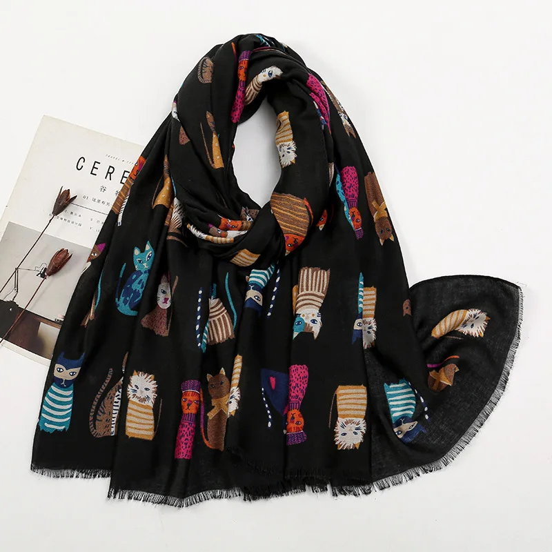 Dachshund Dog Cat Pattern Fringe Viscose Shawl Scarf Women Print Soft Versatile Coldproof Scarfs And Wraps Pashmina Muslim Hijab