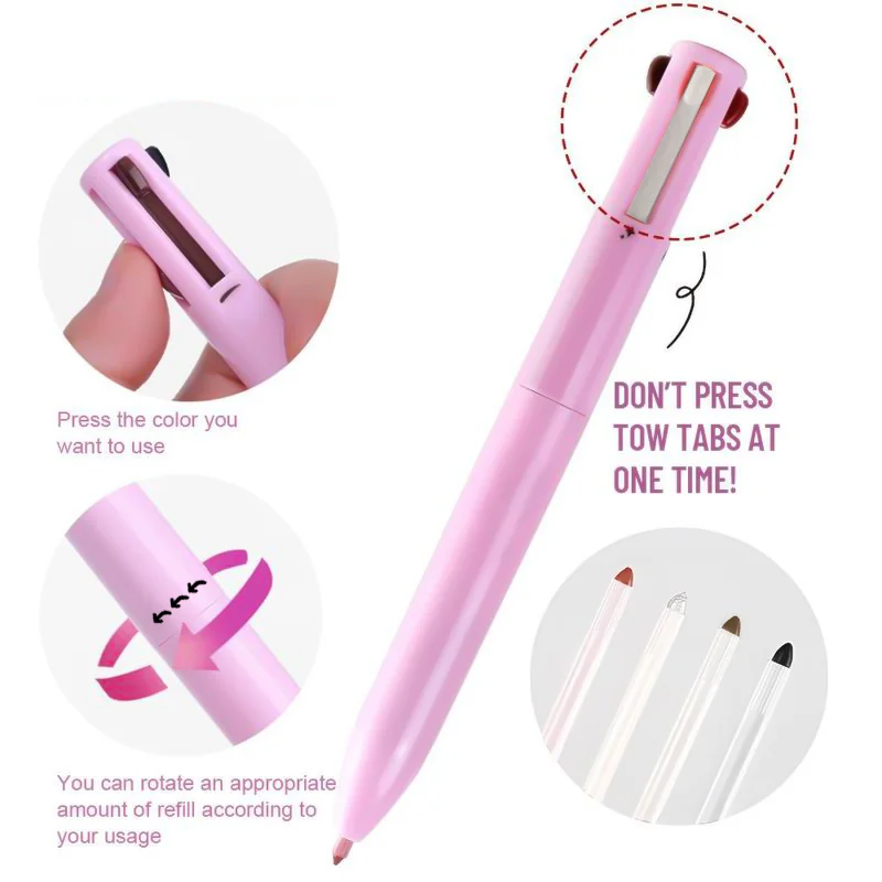 4 in 1 멀티 기능 메이크업 펜, 컴팩트 여행용 아이라이너, 립 라이너, 아이브로우 펜슬, 하이라이터 아이섀도우 펜 메이크업 세트