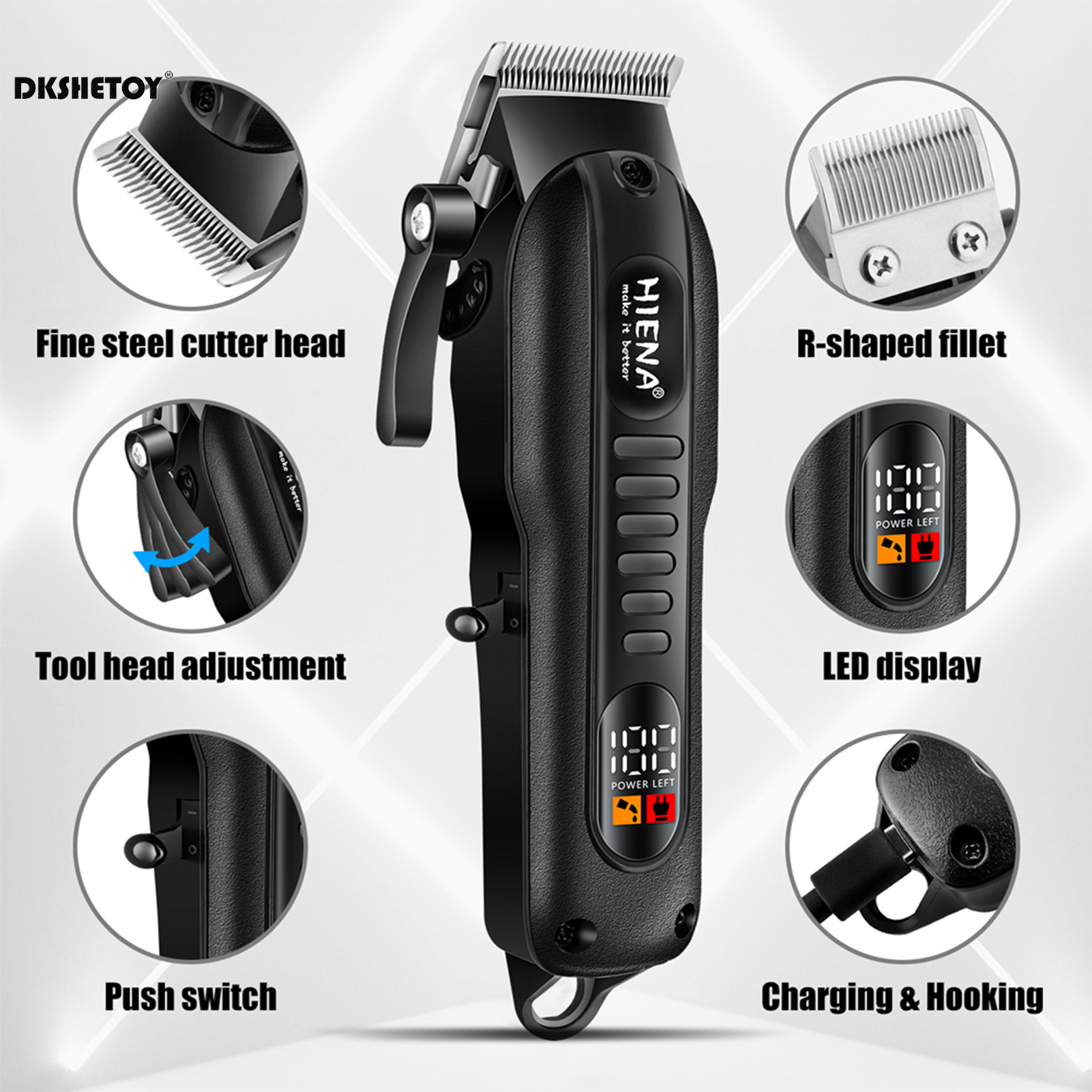 Professionelle Friseurschermaschine mit digitaler Anzeige, scharfe Klinge HYN-222 elektrischer Haarschneider für Haarschnitt, Bartrasierer, Friseursalon