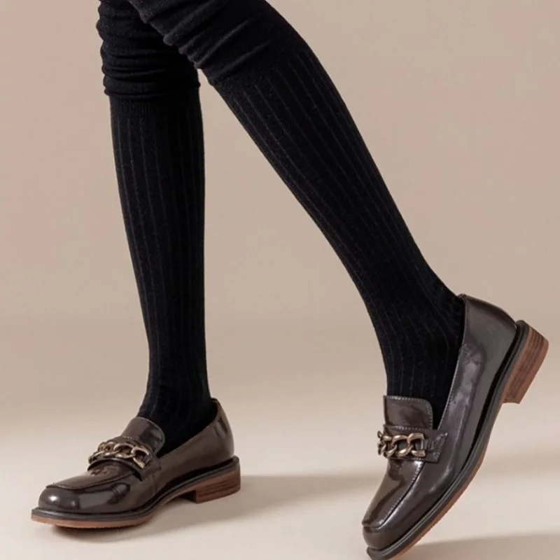 1/3/5 pares de calcetines hasta la rodilla, calcetines largos finos apilados, calcetines de retazos de Color sólido alto para mujer, medias de alta elasticidad