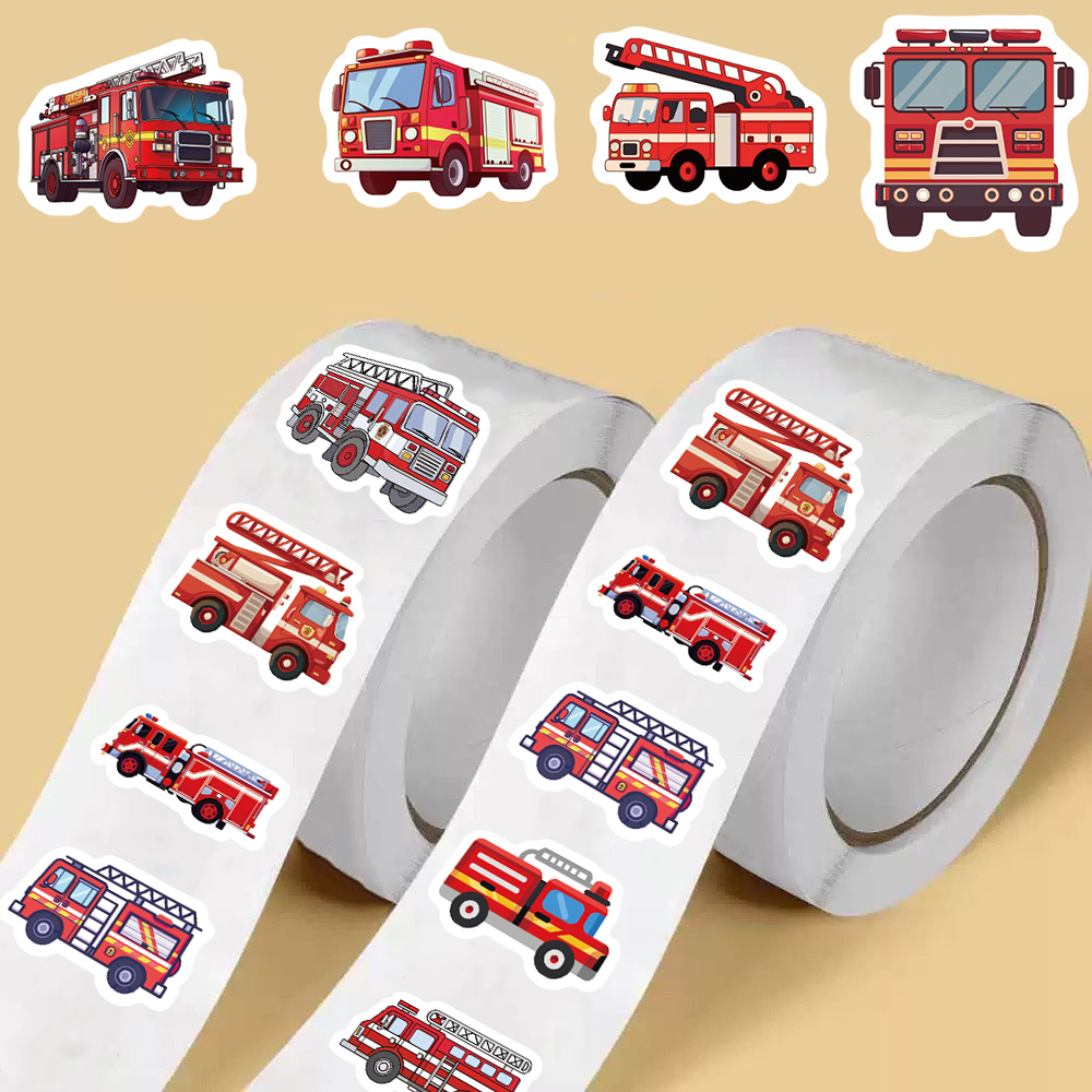 500PCS Feuerwehrauto Rollenaufkleber Graffiti Cartoon Kunst Geschenk Scrapbooking Wohnzimmer Telefon Gemeinschaft Skateboard Nostalgie Aufkleber
