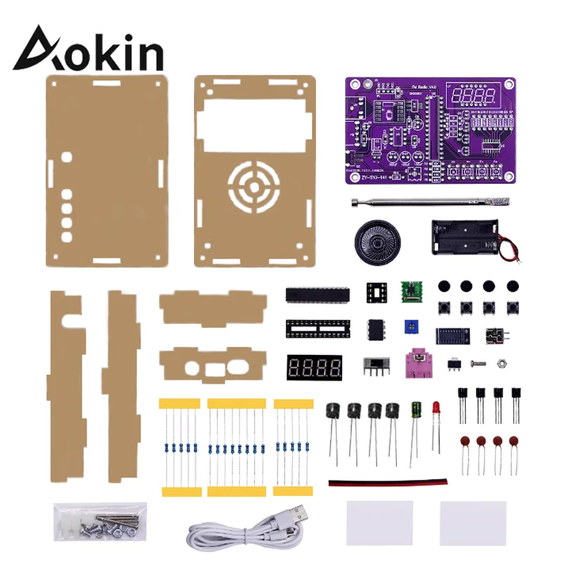 Aokin DIY FM Radio Electronic Kit Adjustable Frequency 87-108MHz Digital Display DIY Soldering Project Practice Solder RDA5807S