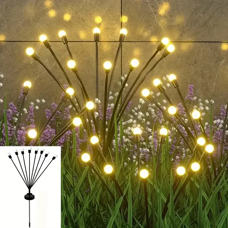 กลางแจ้งพลังงานแสงอาทิตย์ Pathway กันน้ํา 6/8/10 หัว LED ขับเคลื่อน Swaying หิ่งห้อยโคมไฟ Star Burst พลังงานแสงอาทิตย์ Firefly Garden LIGHT