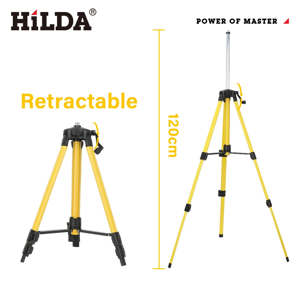 HILDA 1.2M 5/8 Inch Adjustable Height Thick Ferroalloy Tripod Laser Level Stand Base for Self Leveling