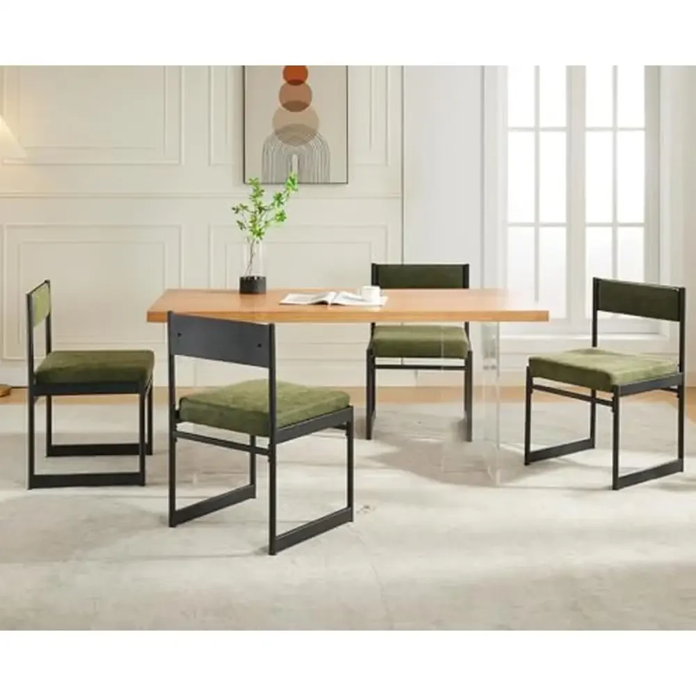 Modern Upholstered Dining Chairs Set 8 Metal Frame Armless Fabric Side Chair High Weight Capacity Rotatable Foot Pad Easy