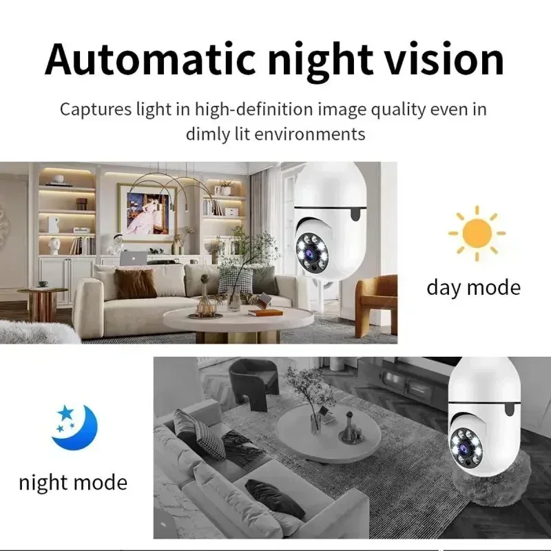 8MP E27 Bulb Camera Wifi IP Camera Wireless Surveillance PTZ CCTV Human Tracking Night Vision 10X Zoom Security Baby Monitor Cam